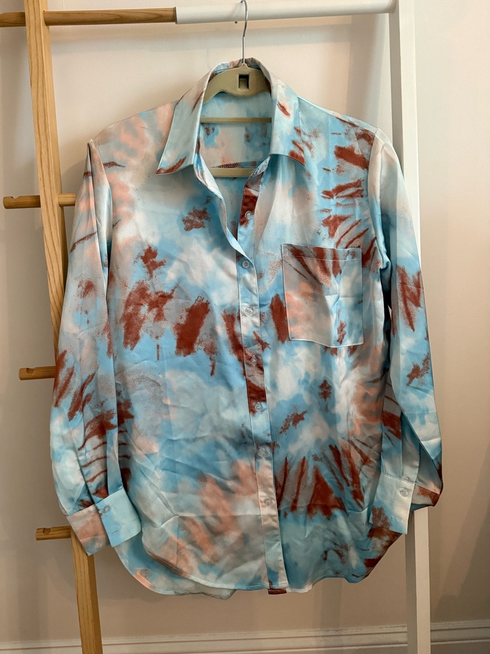 Nasty Gal Blue & Rust Tie-Dye Button-Down Shirt